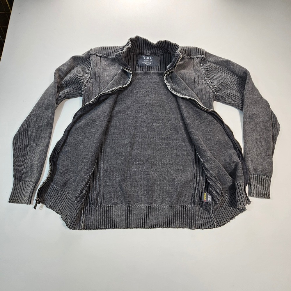 BKE Athletic Mens Full Zip Ribbed Knit Sweater Charcoal Gray Mock Neck L - Picture 3 of 16